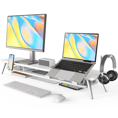 Fenge Dual Monitor Stand, Monitor Riser for 2 Monitors with Adjustable Laptop Riser , 42.5 Inch Desk Shelf for Top of Desk with Phone Holder& Headphone Stand